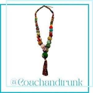 ARTISAN Kantha Upcycled India Sari Wrapped Beaded Necklace NWT